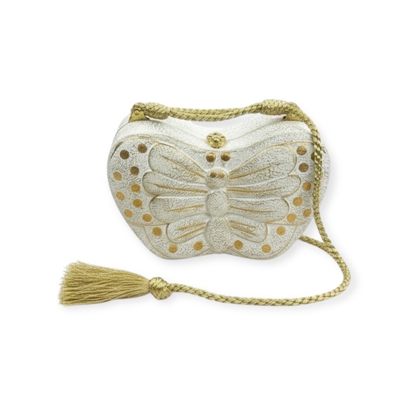 Timmy Woods Handbags - Timmy Woods 🝮 Butterfly Box Handbag Bag Minaudière 🝮 Gold Braided Strap 🝮 White